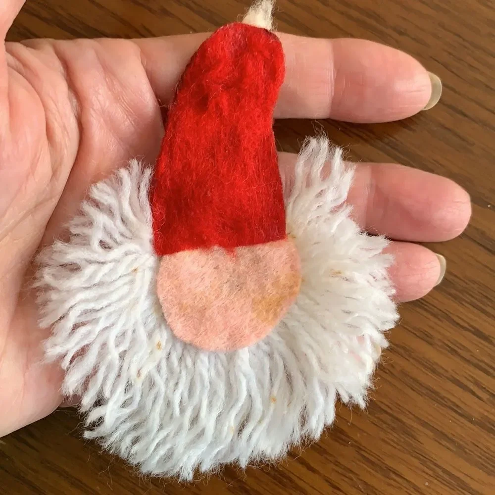 2‎ Kitschy Vtg handmade Santa Claus Christmas tree ornaments